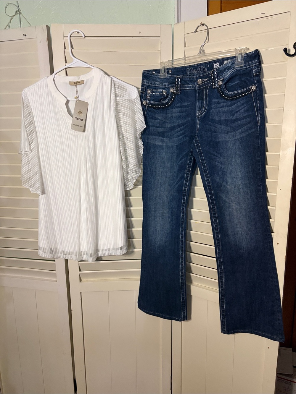 Two piece PREMIUM outfit including Miss Me Peace Jeans and NWT Amazon Top